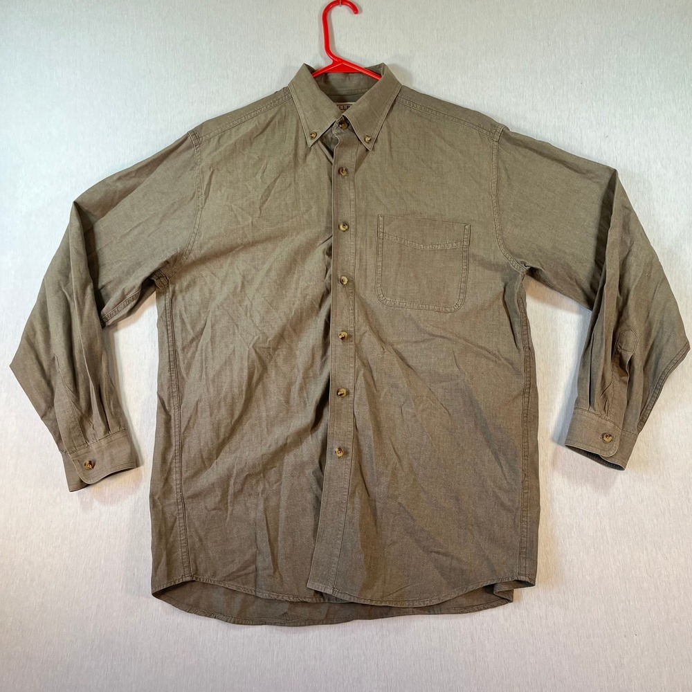 Vintage LL Bean Shirt Mens M REG Olive Green Cotton Button Down Long Sleeve